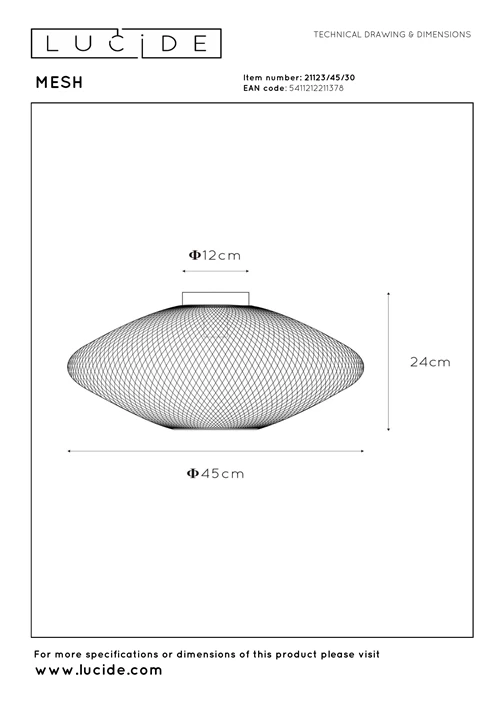 Lucide MESH - Plafonnière - Ø 45 cm - 1xE27 - Zwart - technisch